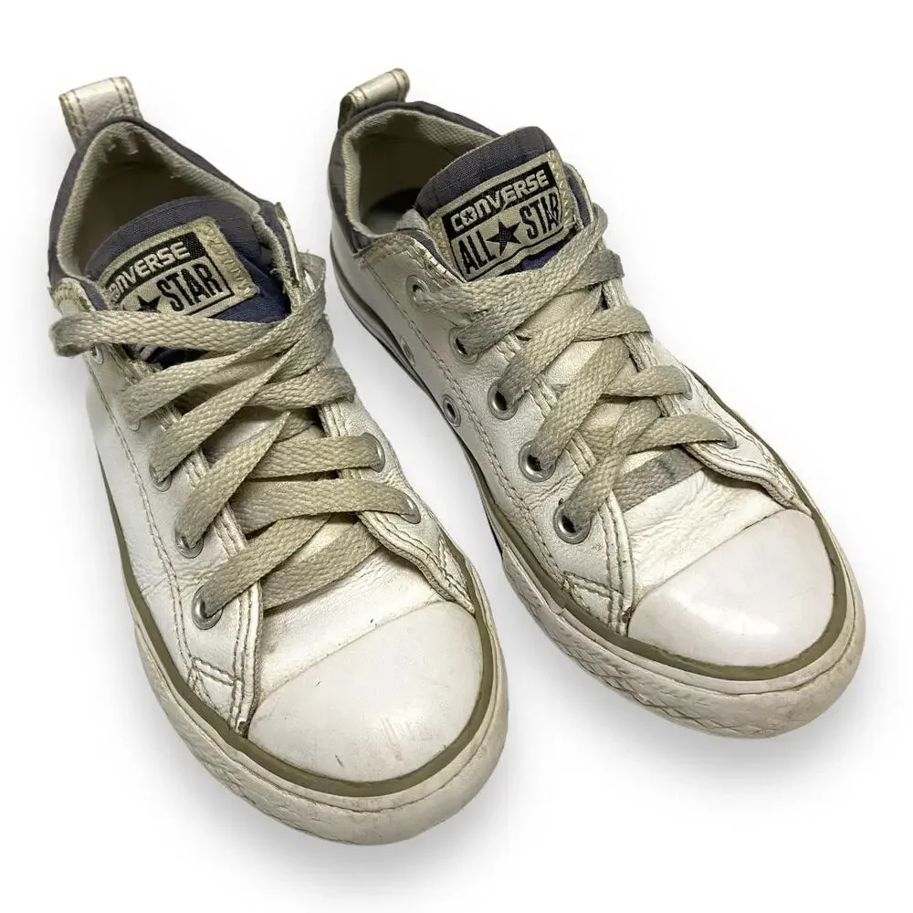Converse Unisex Kids Shoes Size 12 Gray‎ White Leather Lace Up Ties 637664C